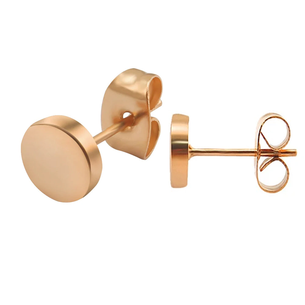 Clous d'oreilles en titane avec revêtement PVD or rose en forme de disque rond