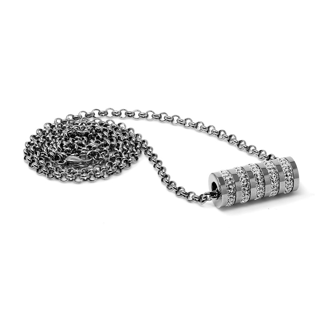Collar de acero con colgante de cristal en forma de cilindro