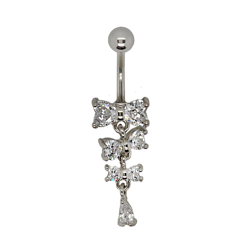 Piercing para ombligo de acero 316L con diseño de moda en forma de banana y piedra CZ - CC-Crystal Clear-14GA (1,6 mm)