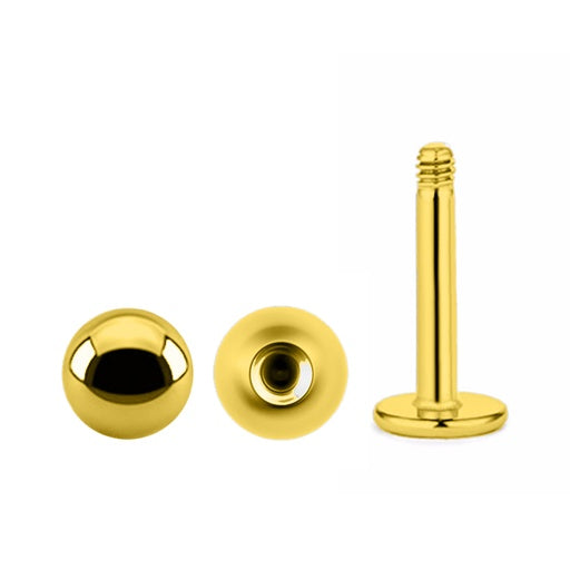 Labret de acero 316L recubierto de titanio PVD dorado con bola de rosca en diferentes tamaños: calibre 16 (1,2 mm)