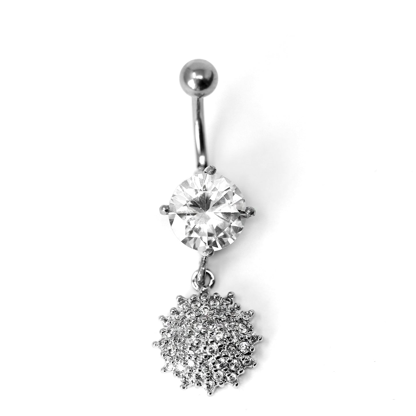 Piercing para ombligo de acero 316L con forma de plátano y diseño moderno, CC Crystal Clear, calibre 14 (1,6 mm)