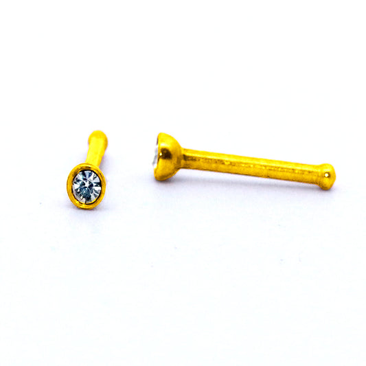 Steel 316L Gold PVD Titanium Coated Nose Pin with 3mm Crystal - 18GA(1.0mm)