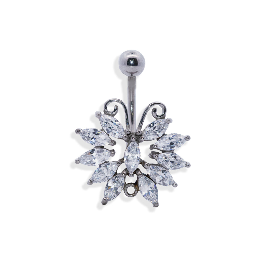 Anneau banane pour nombril en acier 316L au design papillon - CC Crystal Clear