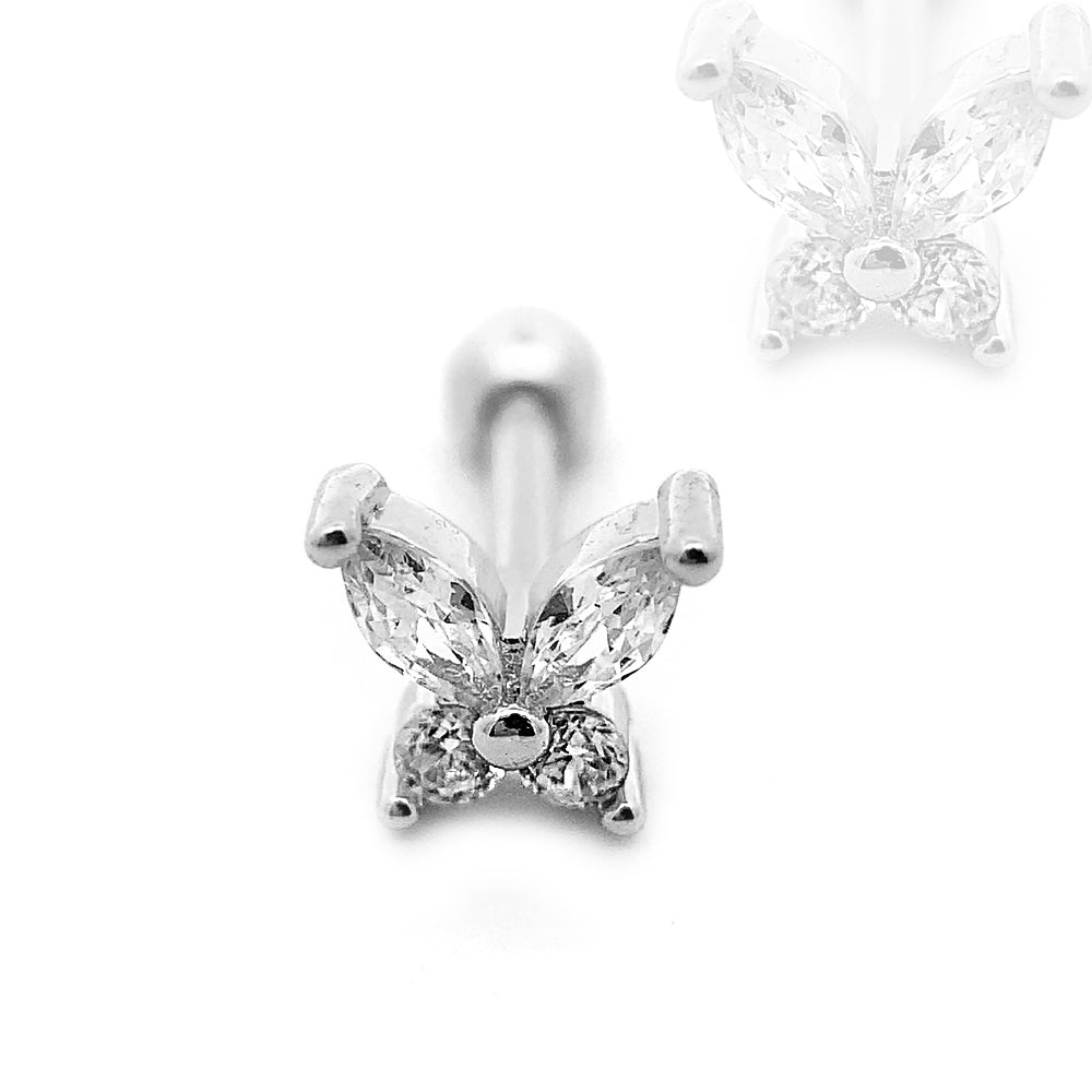 Barra de acero 316L en forma de mariposa con cristales - CC Crystal Clear