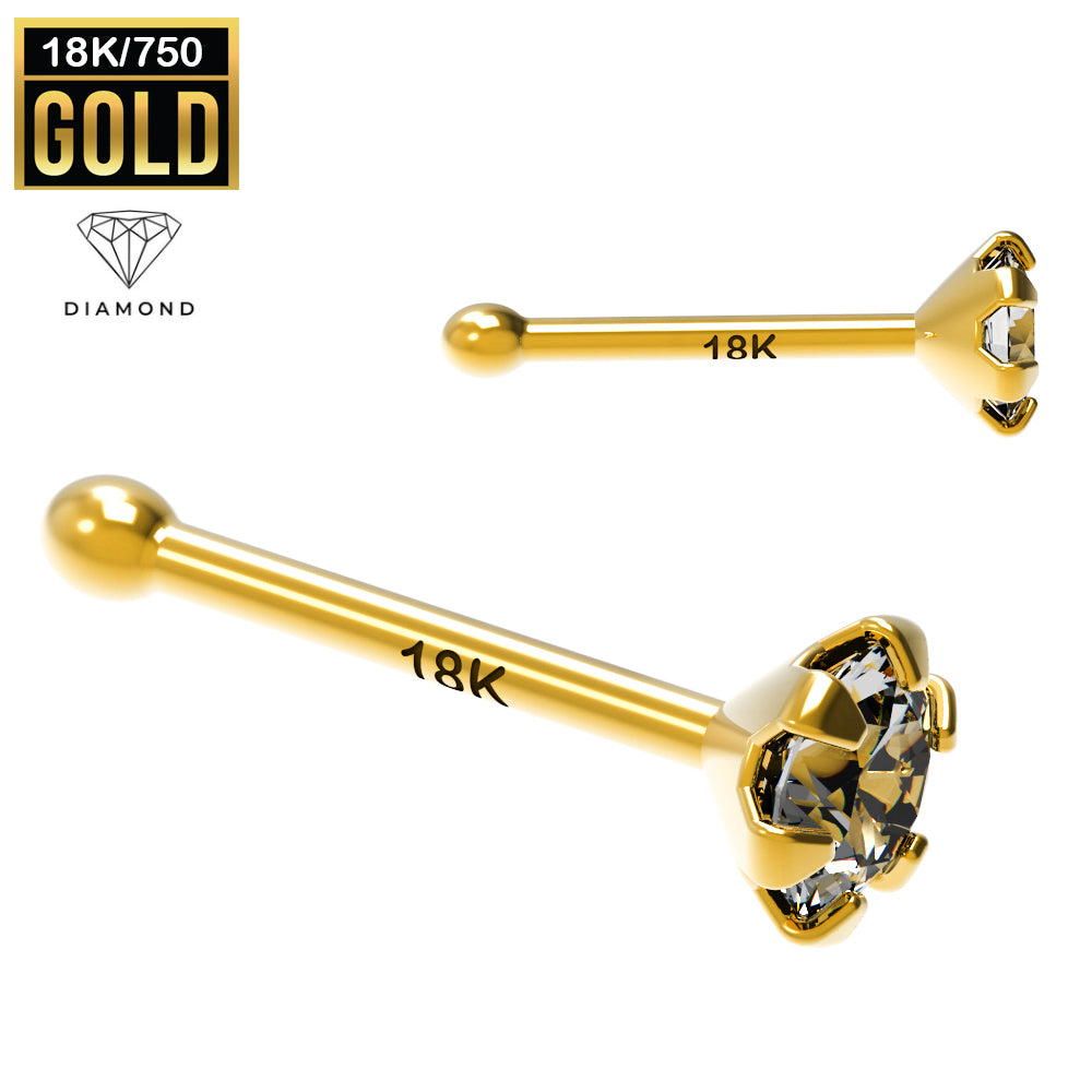 Pendiente para nariz de oro auténtico de 18 quilates con diamante (engaste en punta) - 23 GA (0,6 mm)