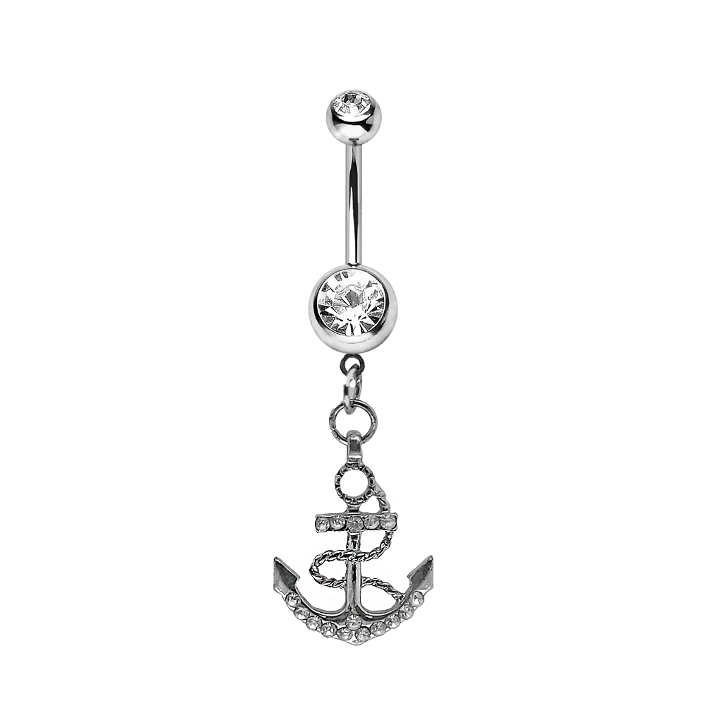 Banane de nombril en acier 316L avec revêtement en titane PVD or 18 carats au design tendance - CC Crystal Clear - 14GA (1,6 mm)