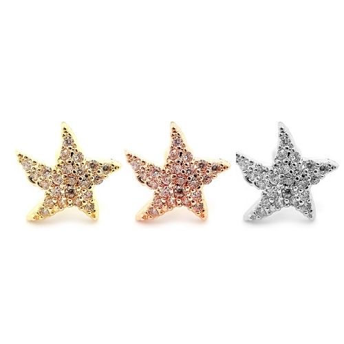 Barra de acero 316L con diseño de estrella de mar y cristales - CC crystal clear