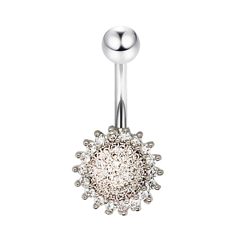 Piercing para ombligo de acero 316L con diseño de moda en forma de banana y piedra CZ: CC, cristal transparente, calibre 14 (1,6 mm)