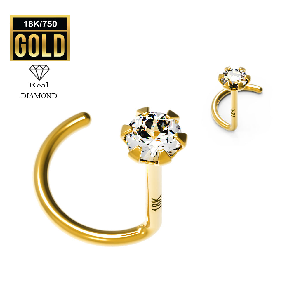Espiral para nariz de oro auténtico de 18 quilates con diamante (engaste en punta) - 23GA (0,6 mm)