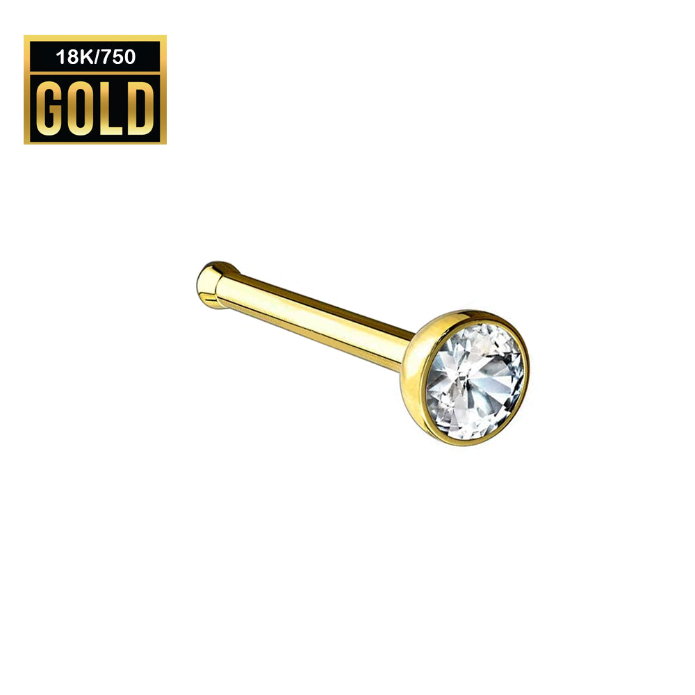 Pendiente para nariz de oro auténtico de 18 quilates con cristal de circonita - 23 GA (0,6 mm)