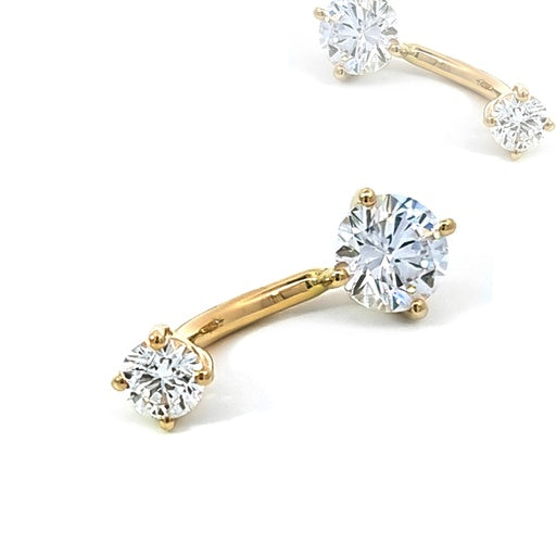 Bague banane en or véritable 14 carats avec cristal serti à griffes - 14GA (1,6 mm)