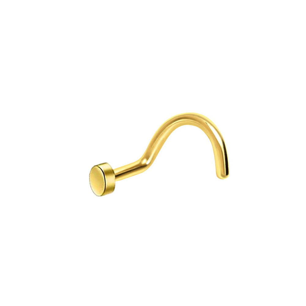 Nariz espiral de acero 316L revestida con PVD dorado y disco plano - 18GA (1,0 mm)
