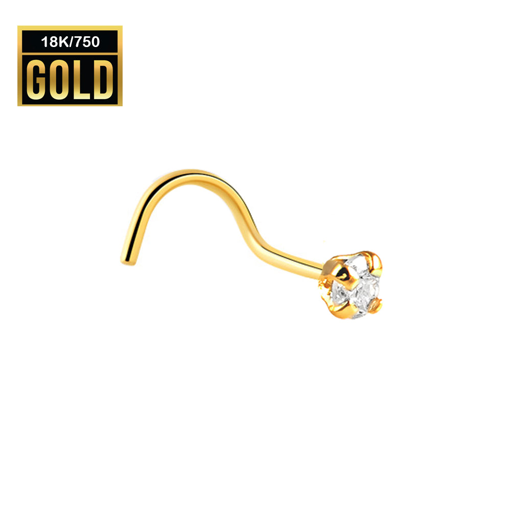 Espiral para nariz de oro auténtico de 18 quilates con cristal de circonita (engaste de cangrejo) - 23 GA (0,6 mm)
