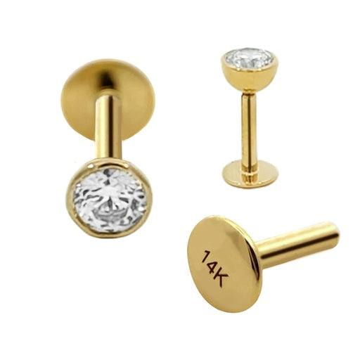 Labret interno con piedra en oro real de 14 quilates