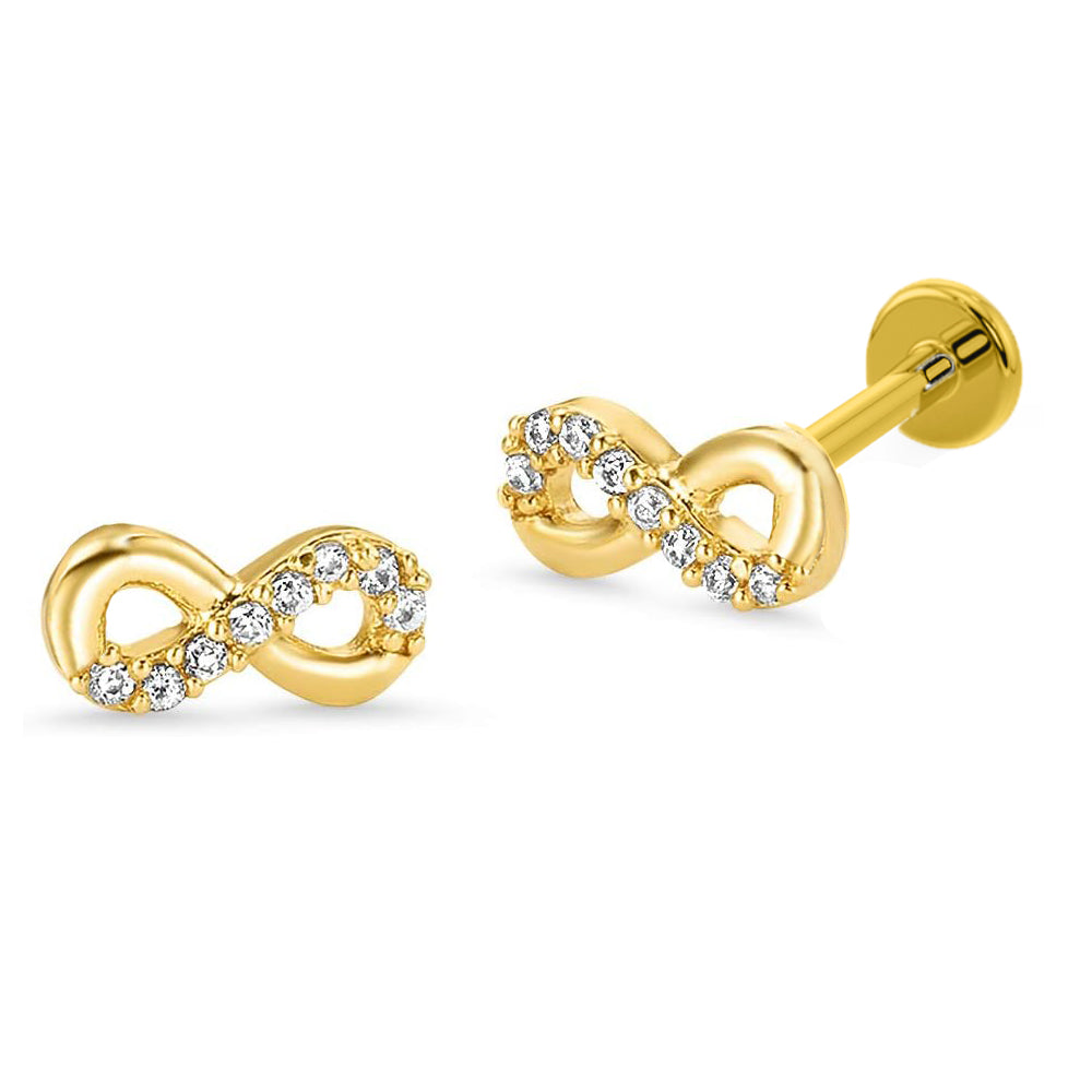 Labret con forma de infinito en el interior de oro auténtico de 14 quilates con circonita cúbica de calibre 16 (1,2 mm a 6 mm)