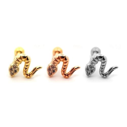 Barre en acier 316L en forme de serpent avec cristaux - CC Crystal Clear